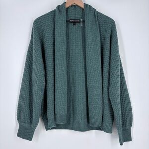 REPEAT Luxury Organic Cashmere Green Waffle Knit Open Cardigan